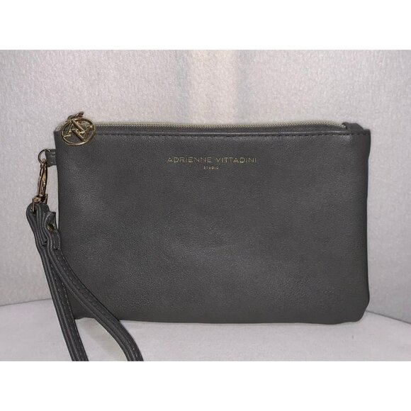 Adrienne Vittadini Large Wallet Wristlet Pouch Gray Gold - Picture 1 of 10